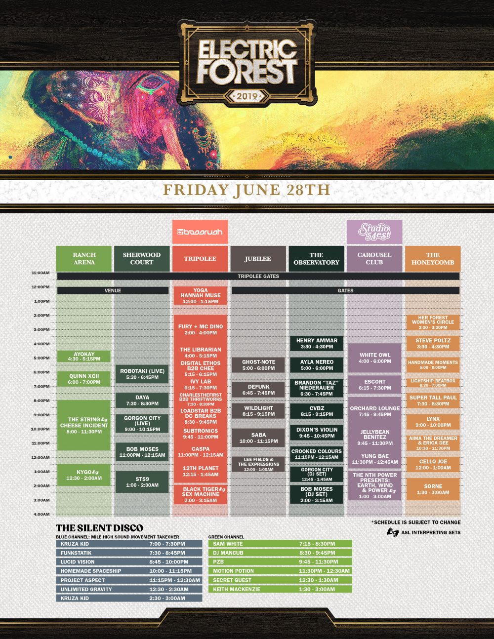Electric Forest 2019 Friday Schedule