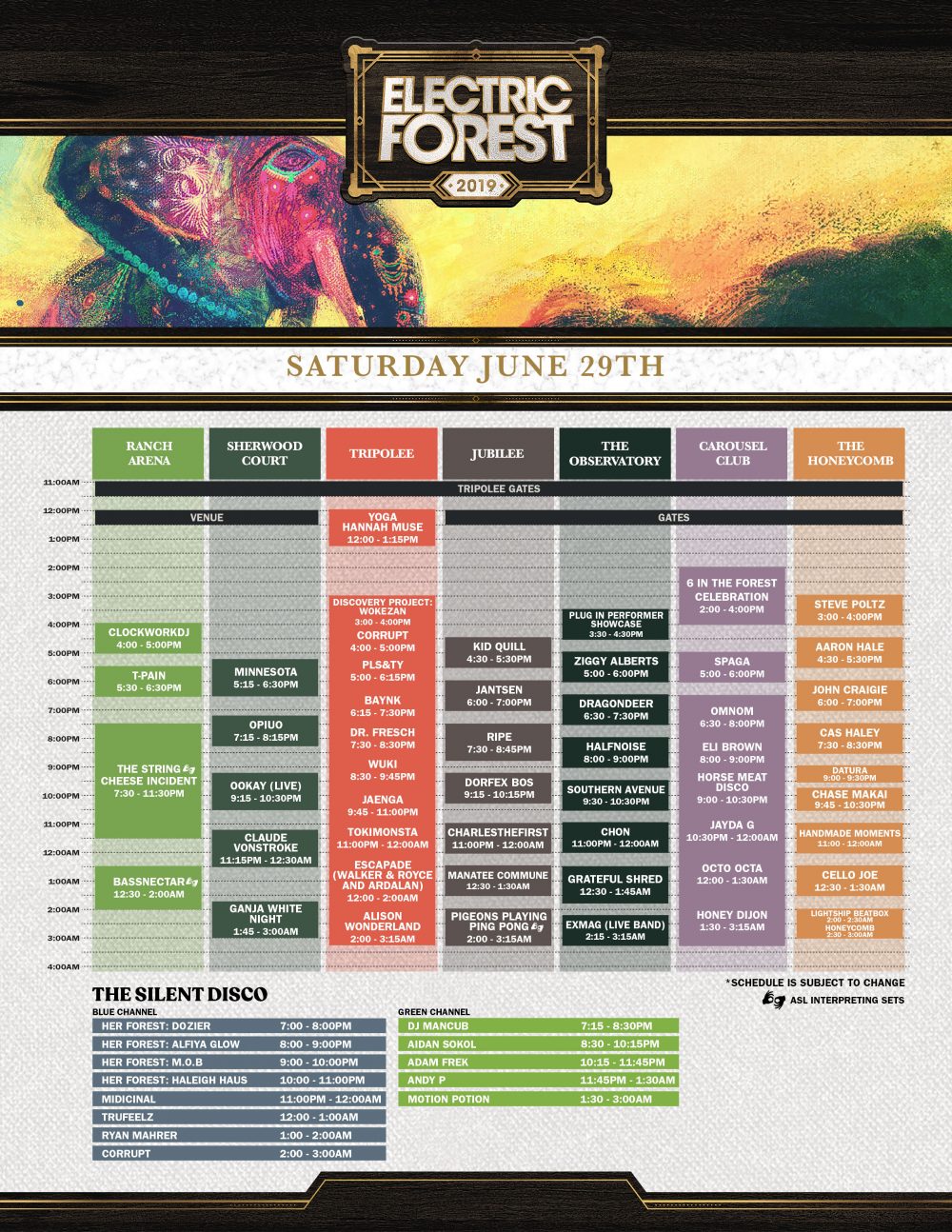 Electric Forest 2019 Saturday Schedule