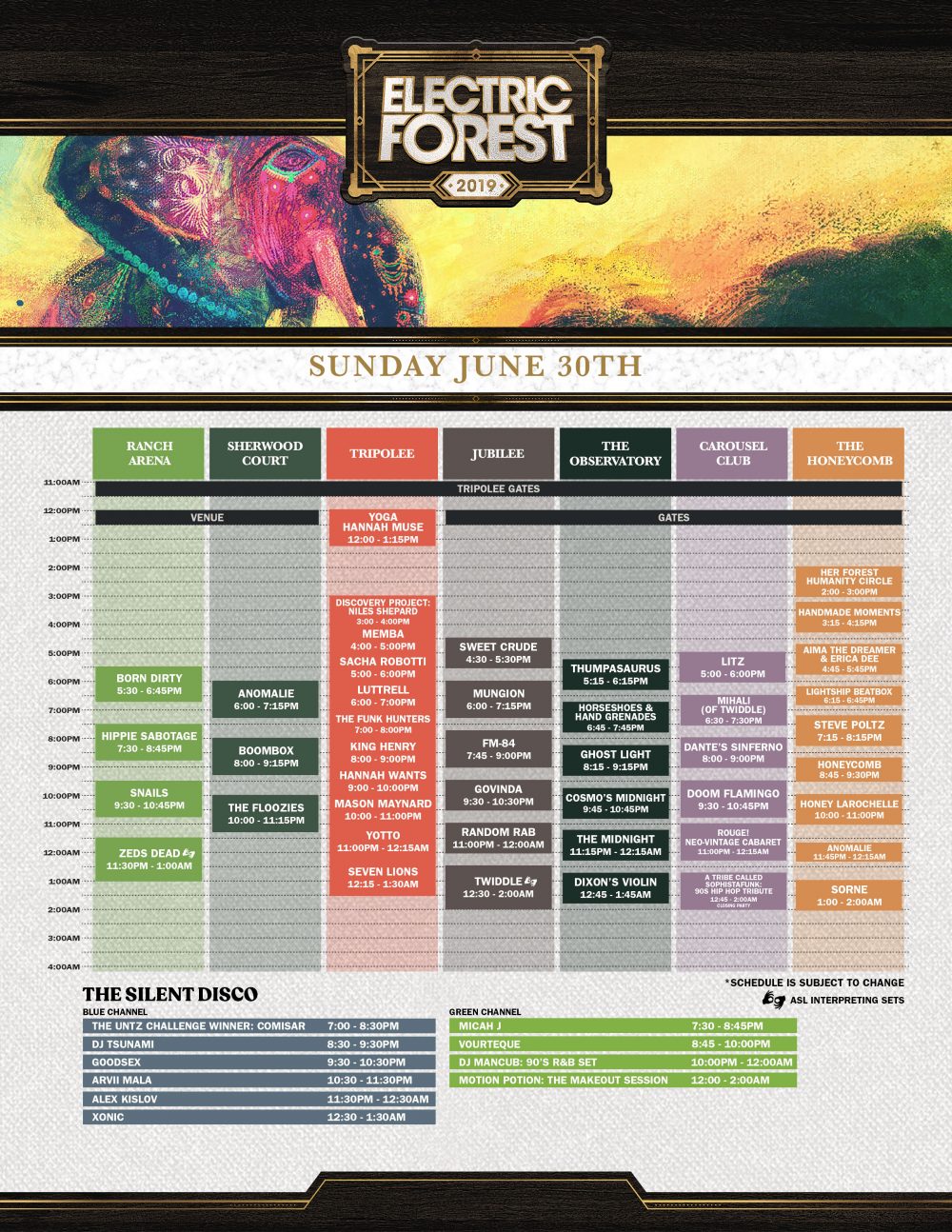 Electric Forest 2019 Sunday Schedule