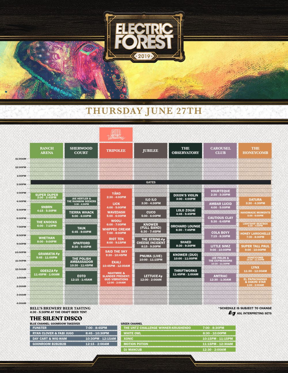 Electric Forest 2019 Thursday Schedule